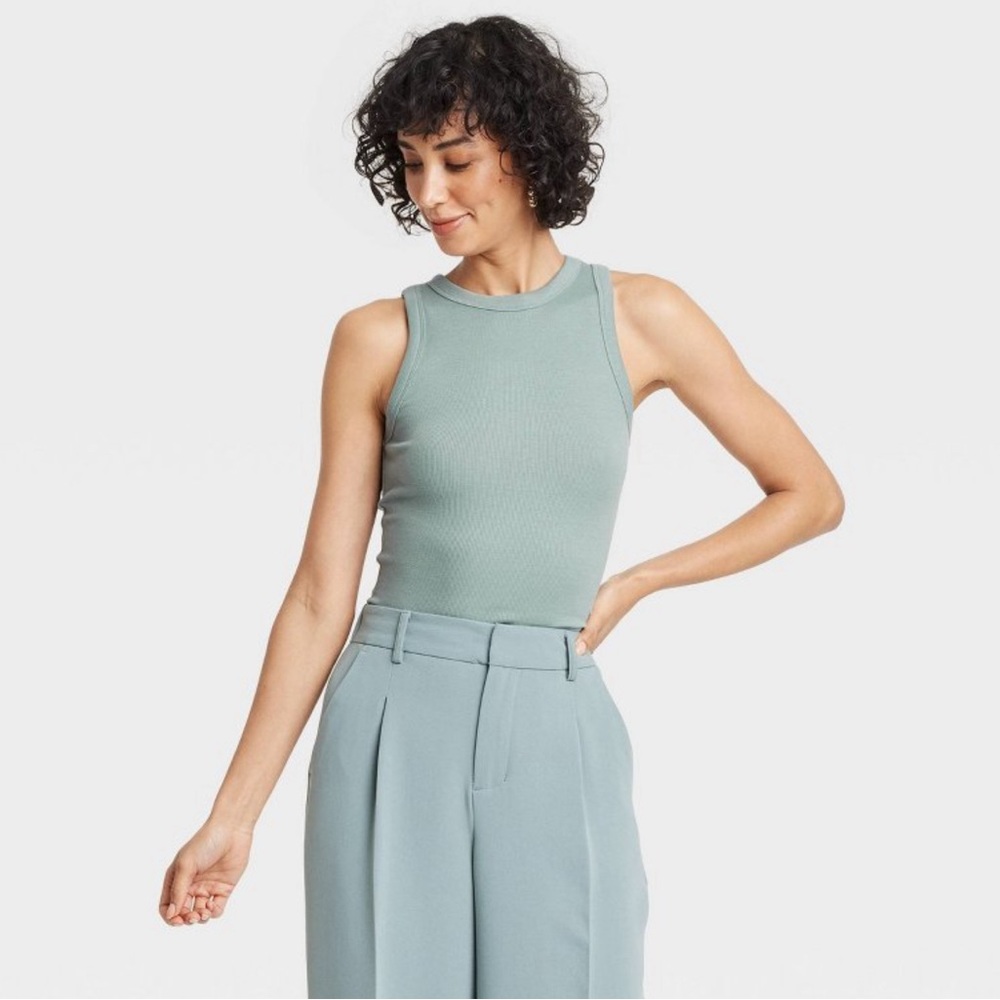 Women's Slim Fit Ribbed Tank Top - A New Day Teal Cotton Modal XL